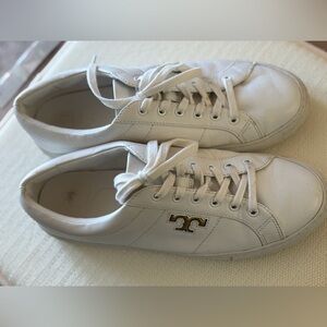 Tory Burch Cream Sneakers with Gold Logo
